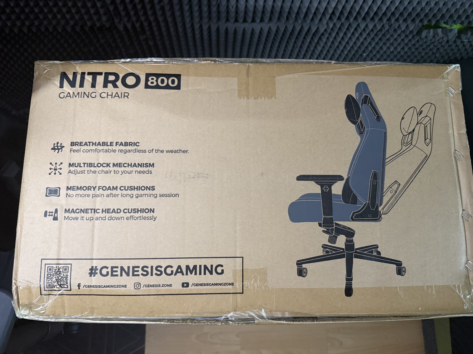 Karton fotela Genesis Nitro 800 z ikonami funkcji