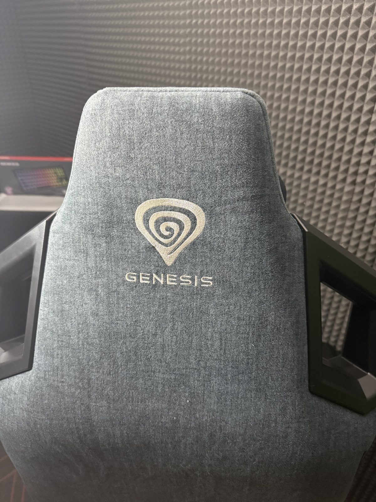 Oparcie fotela Nitro 800 z logo Genesis na tkaninie